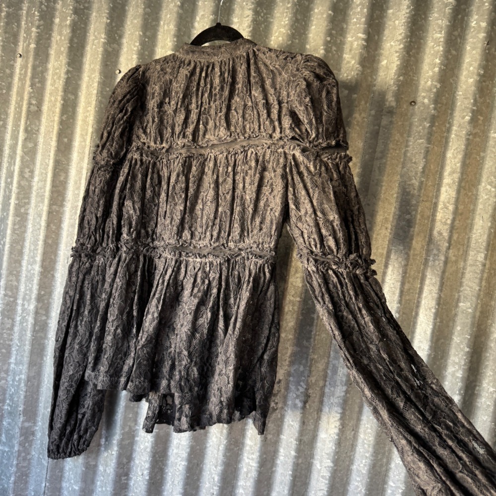 NWT Free People Grey Floral Lace Peplum Zip Up Jacket Puff Sleeve Boho Small NEW - Picture 9 of 15